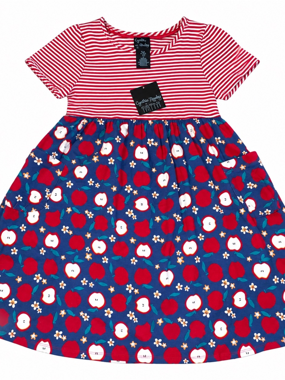 NWT Cynthia Rowley Red Stripe Top with Blue Apple Print Skirt